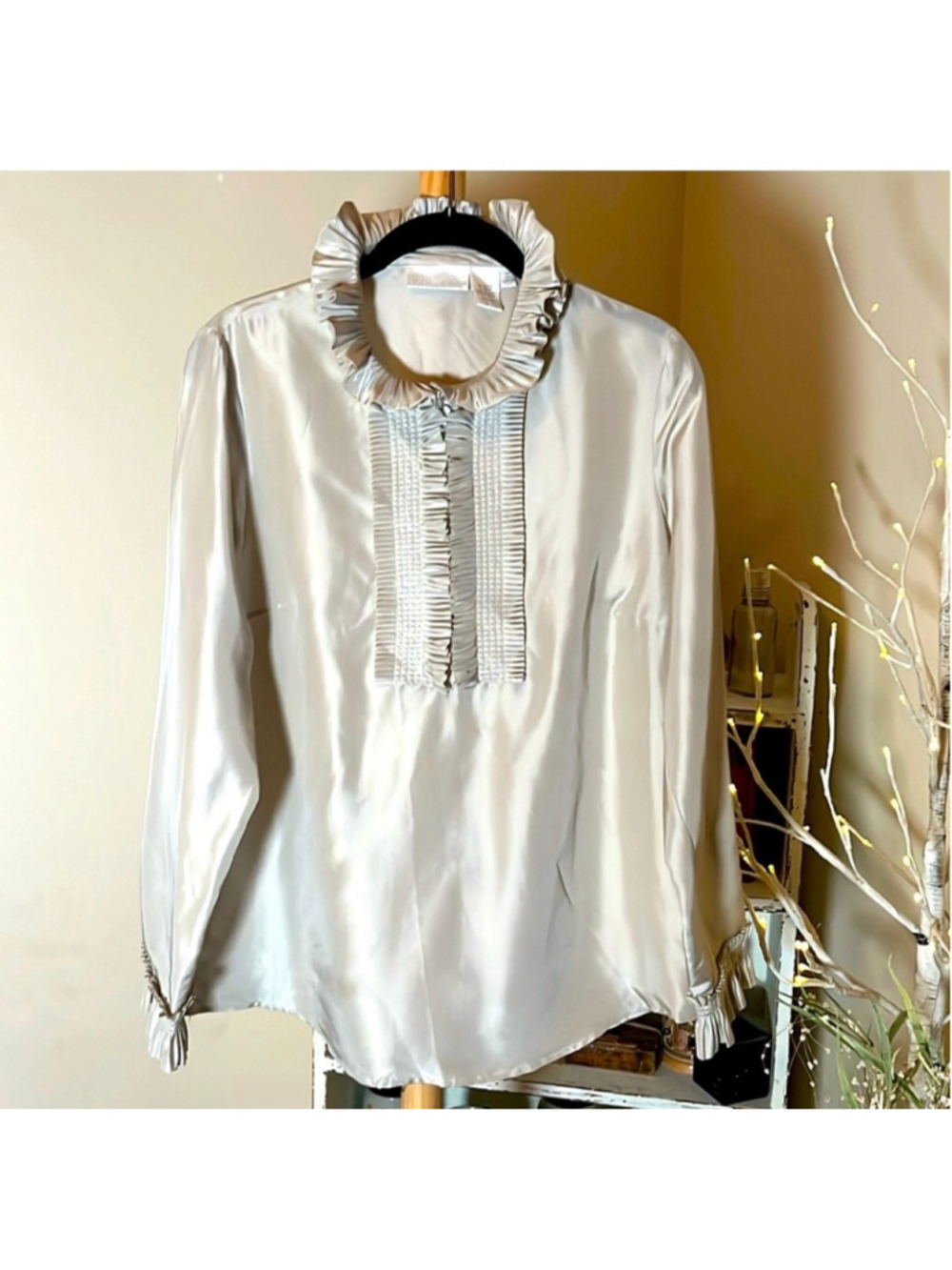 Soft Surroundings Silk Ruffle Blouse Medium Ivory Luxe Top 🤍✨